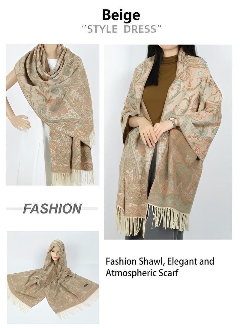 قِيرّا شال كشمير نسائي ناعم، وشاح شتوي سميك ودافئ، غطاء اكتاف انيق لفساتين السهرة والزفاف والسفر 68 في 200 سم - Image 5